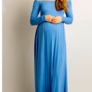 Blue off shoulder maternity maxi dress